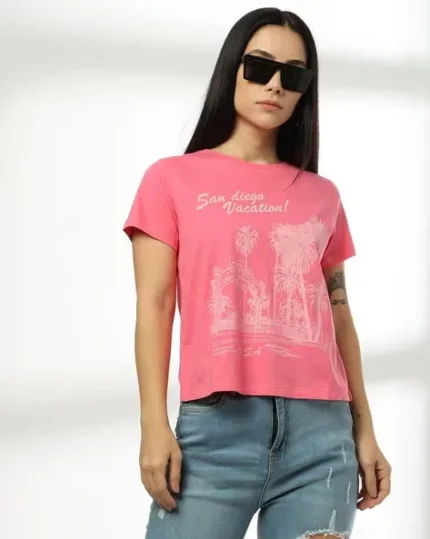 Women San Diego Vacation Printed Regular Fit Crew-Neck T-Shirt
